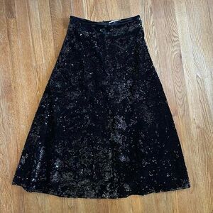 Black full sequin maxi skirt with velvet like interior lining